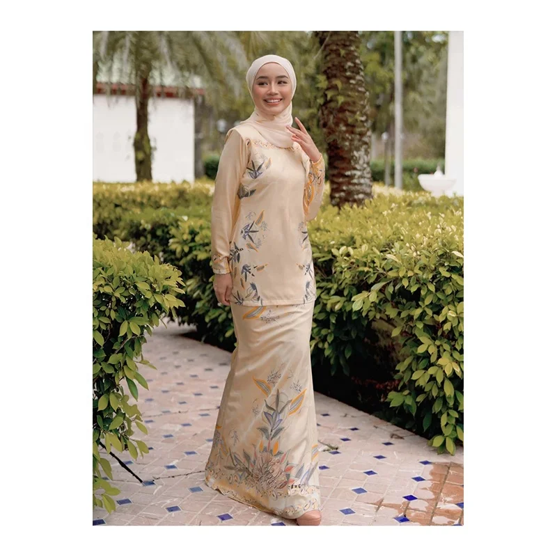 Высококачественный мусульманский женский костюм кебая Baju Kurung Этническая Одежда с принтом из Малайзии полиэстер OEM сервис взрослые наборы