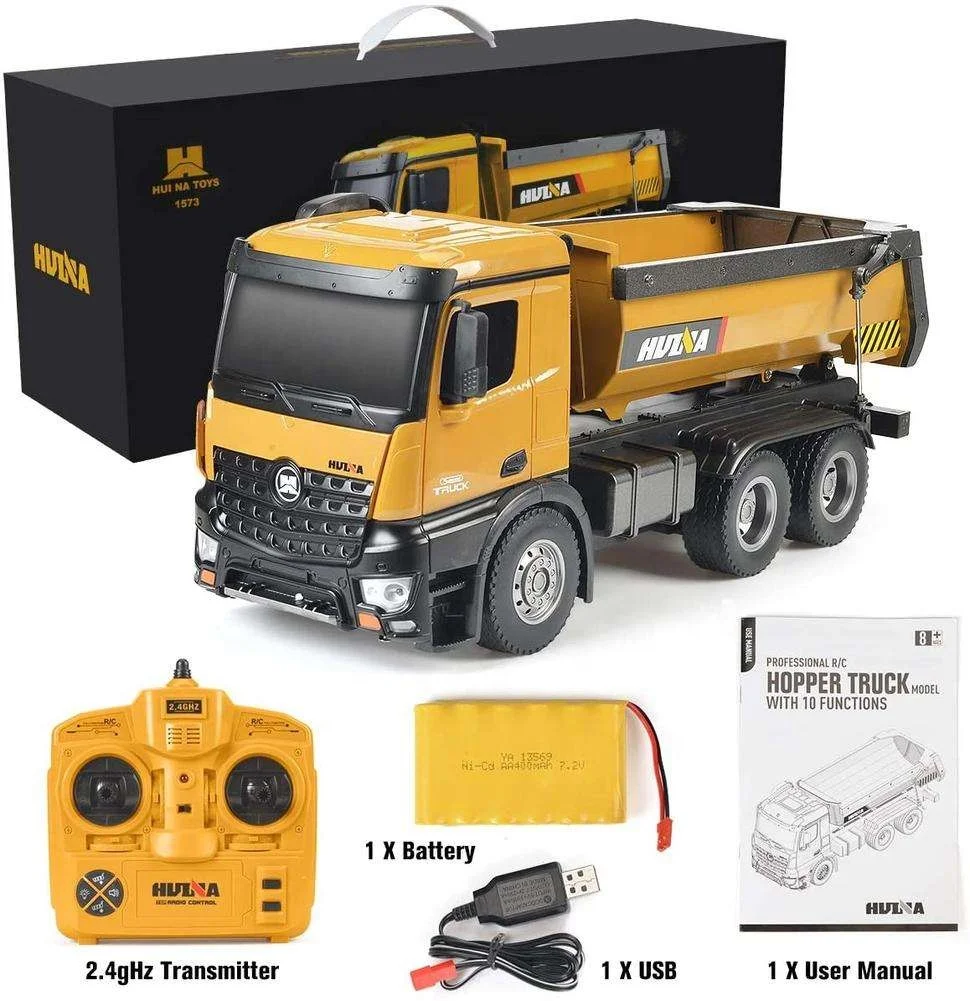 Enthusiast Sell 1573 1/14 2.4GHz 10 Channel RC Dump Self-Discharging Engineering Truck Metal Auto Demonstration With LED Light