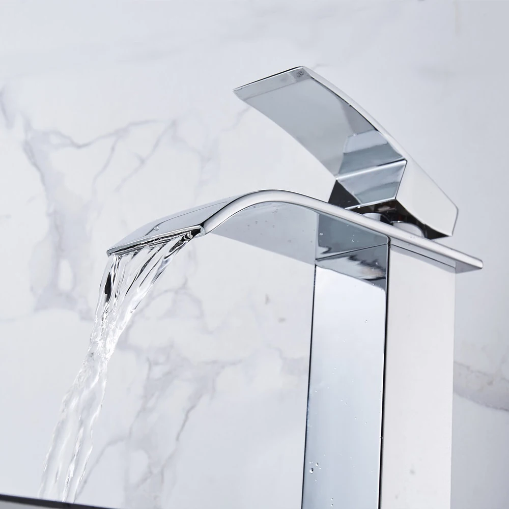 Ceramic Electroplating Square Cube Waterfall Zinc Sink Faucets Basin Faucets