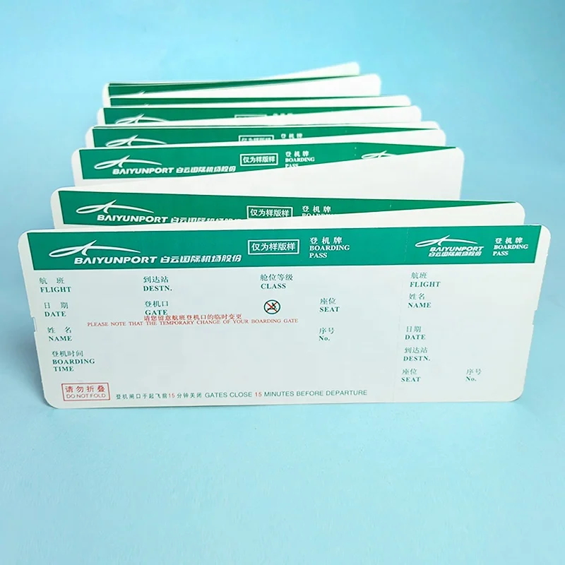 Wholesale Custom thermal paper Airline air flight tickets Boarding Pass Printing Airplane Ticket High quality Card Printing