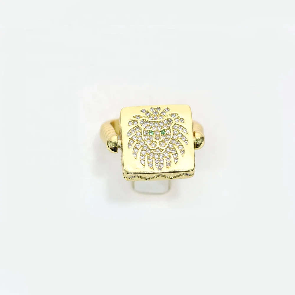 Fashion Style high quality 18k Gold Plated Micro Pave CZ Lion Face  Ring For Men