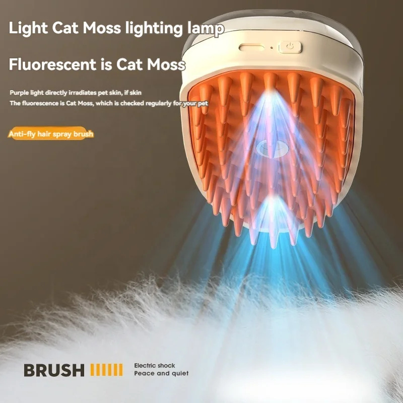 New Upgraded 4 in 1 Rechargeable Steam Brush For Pet Massage Cleaning Water Spray Hair Removal Cat Steam Brush With Light