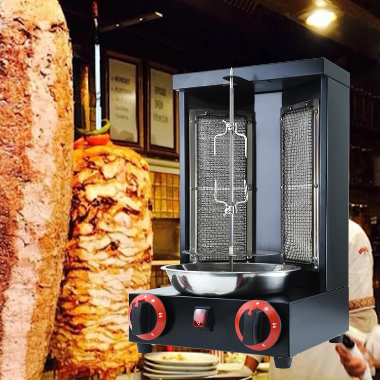 High Efficient Black Stainless Steel Propane Doner Kebab Commercial Automatic Rotating Gas Mini Shawarma Machine