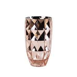 Зеркальная ваза из розового золота Merlin, роскошная стеклянная ваза с ромбовидным узором для цветов, ваза для домашнего декора
