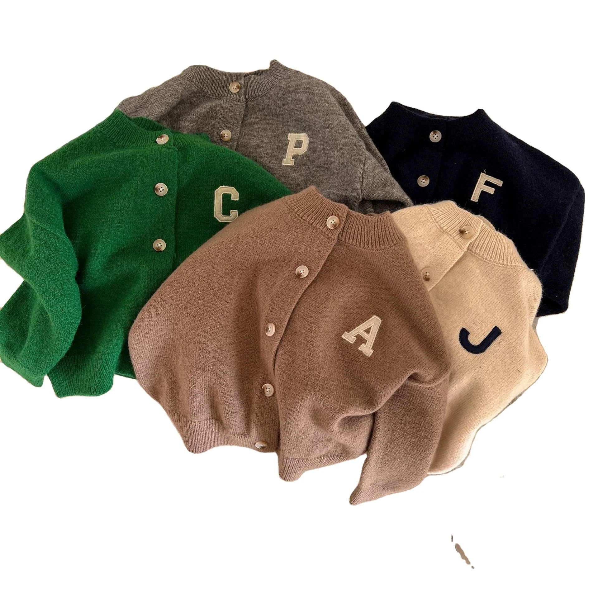 Wholesale Boys and Girls Solid Color Letter Kids Knitted Clothing Children Fashion Wool Cardigan Baby Sweater Coat