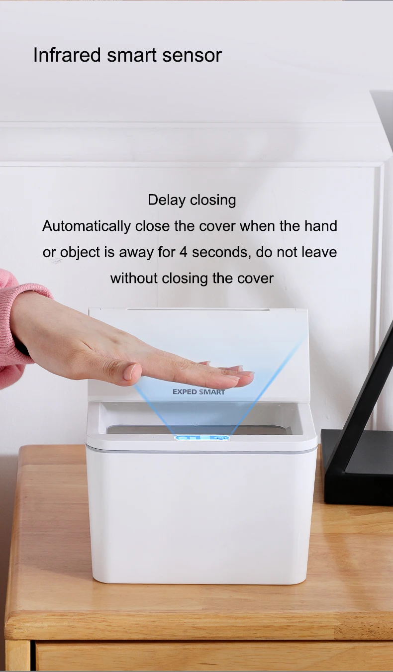 2020 hot sale 4L ABS smart touchless battery powered  trash cans and portable desktop square trash bin