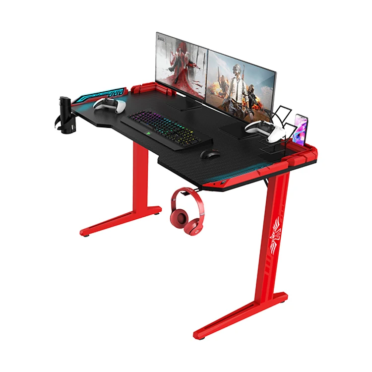 Custom Pc Gaming Table Gaming RGB Desk 140cm With LED E-sports T-Shaped Computer Desk Gamer