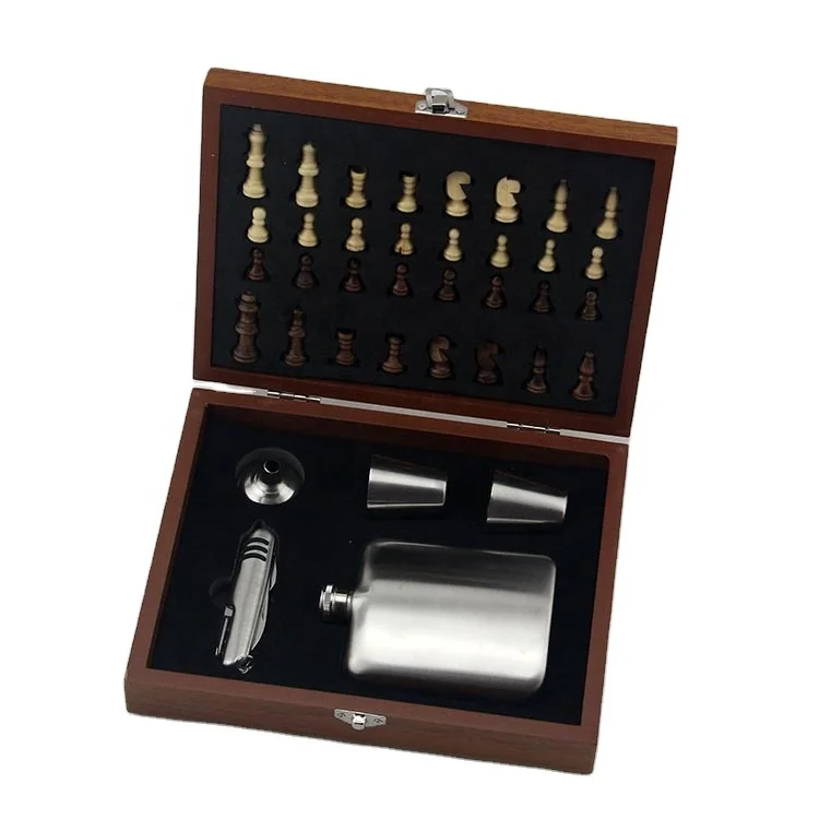 High quality manufacturers wholesale covered stainless steel wine jug cup chess wooden box set outdoor metal wine jug