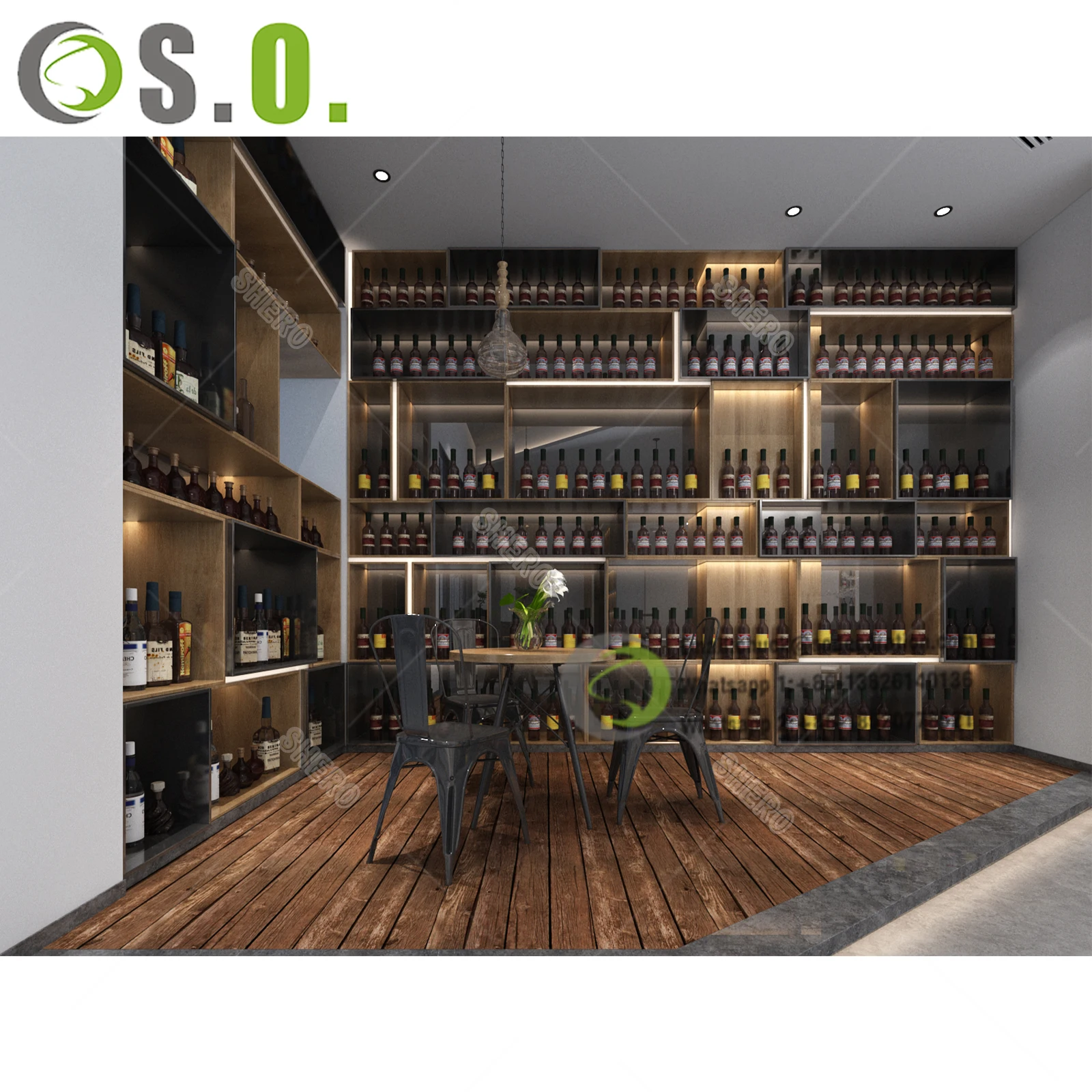 High End Wooden Wine Showcase Wine Display Cabinet Customized Interior Design Wine Store