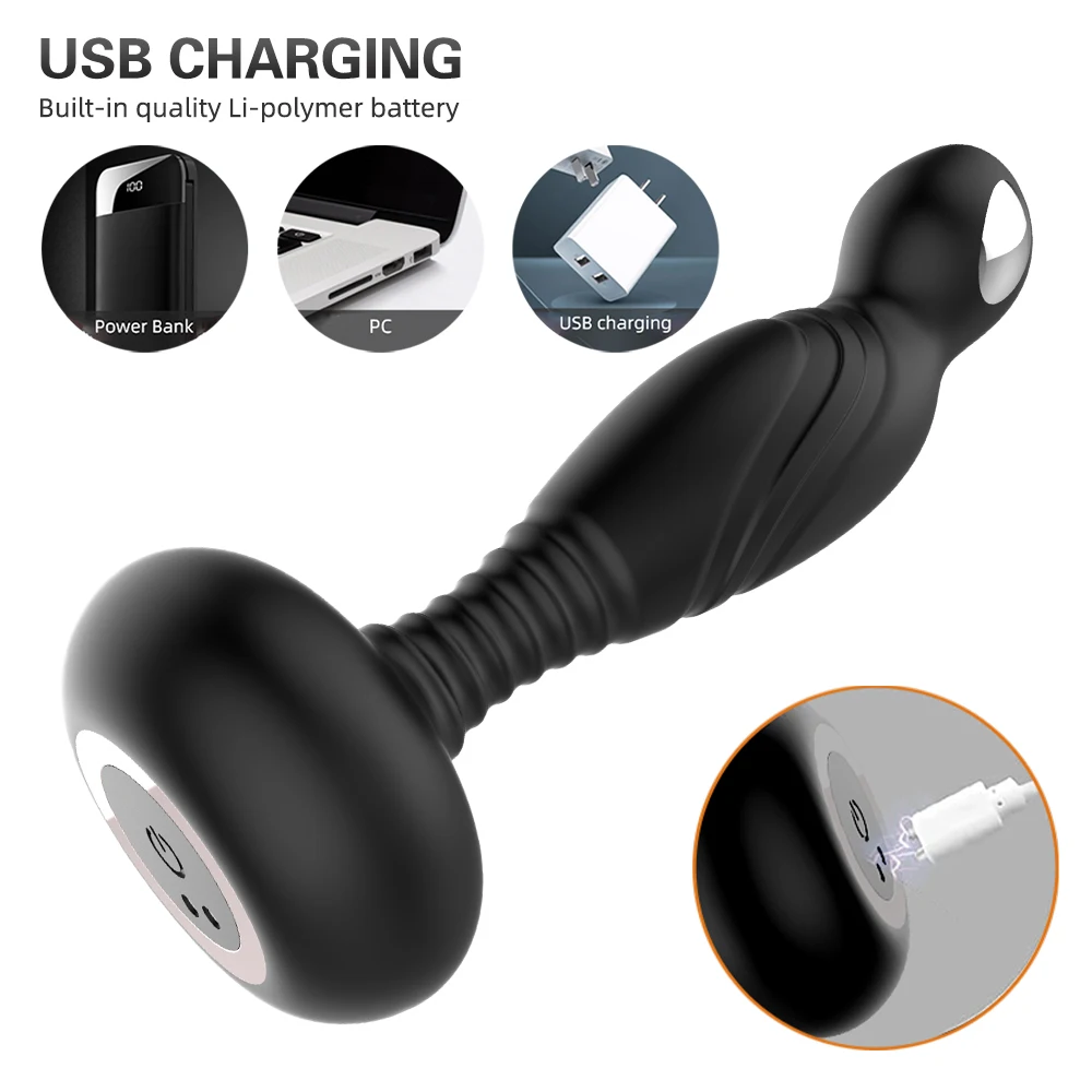 Remote Control Electric Shock Prostate Massage Wiggle Anal Plug Finger Vibrator Male Masturbator Sex Toys for Men