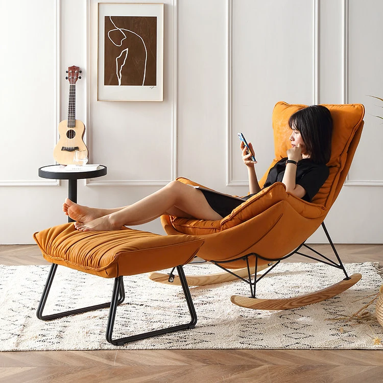 
Adult Cushion Lounge Chair Relax Wood Base Rocking Recliner Chair for Living Room 
