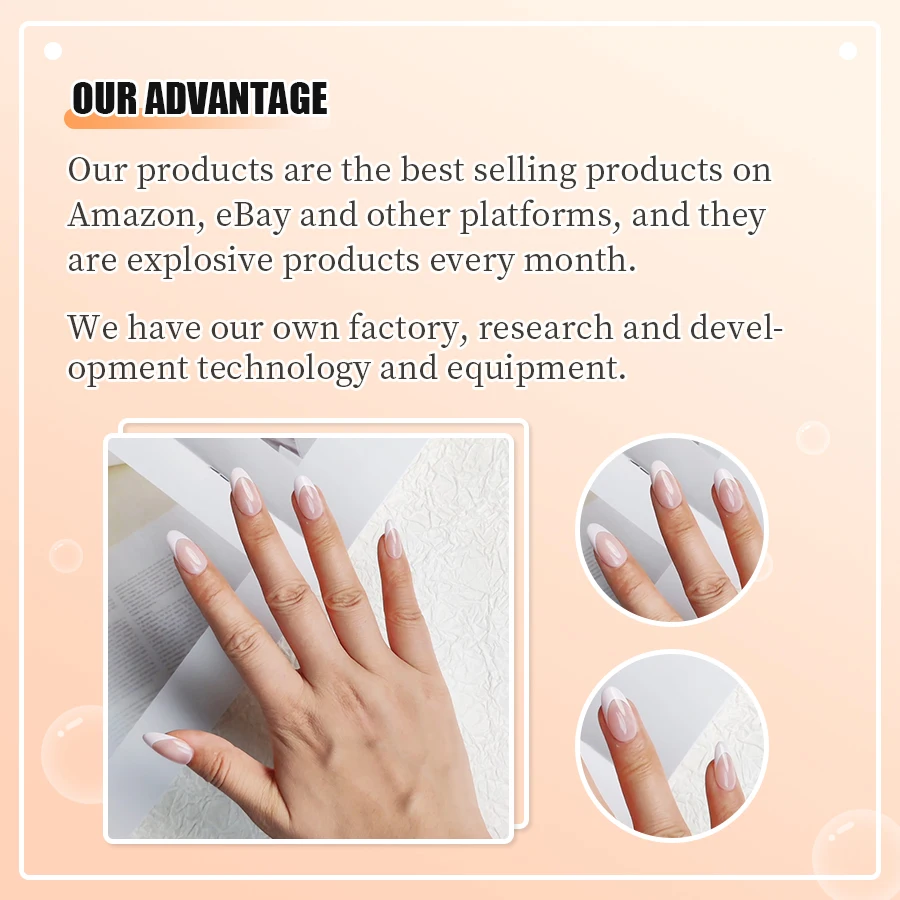 Professional nails factory pink nude stiletto almond white nails art french tip press on nails faux ongles
