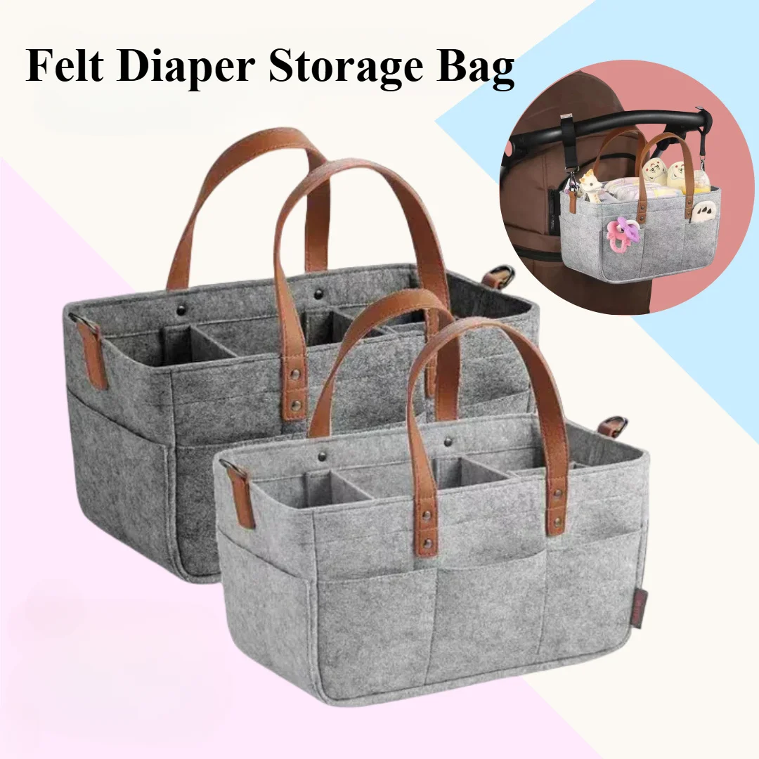 Newest Foldable Outdoor Handbag Felt Diaper caddy tote With the handle Cloth Bag detachable multifunction custom baby storage