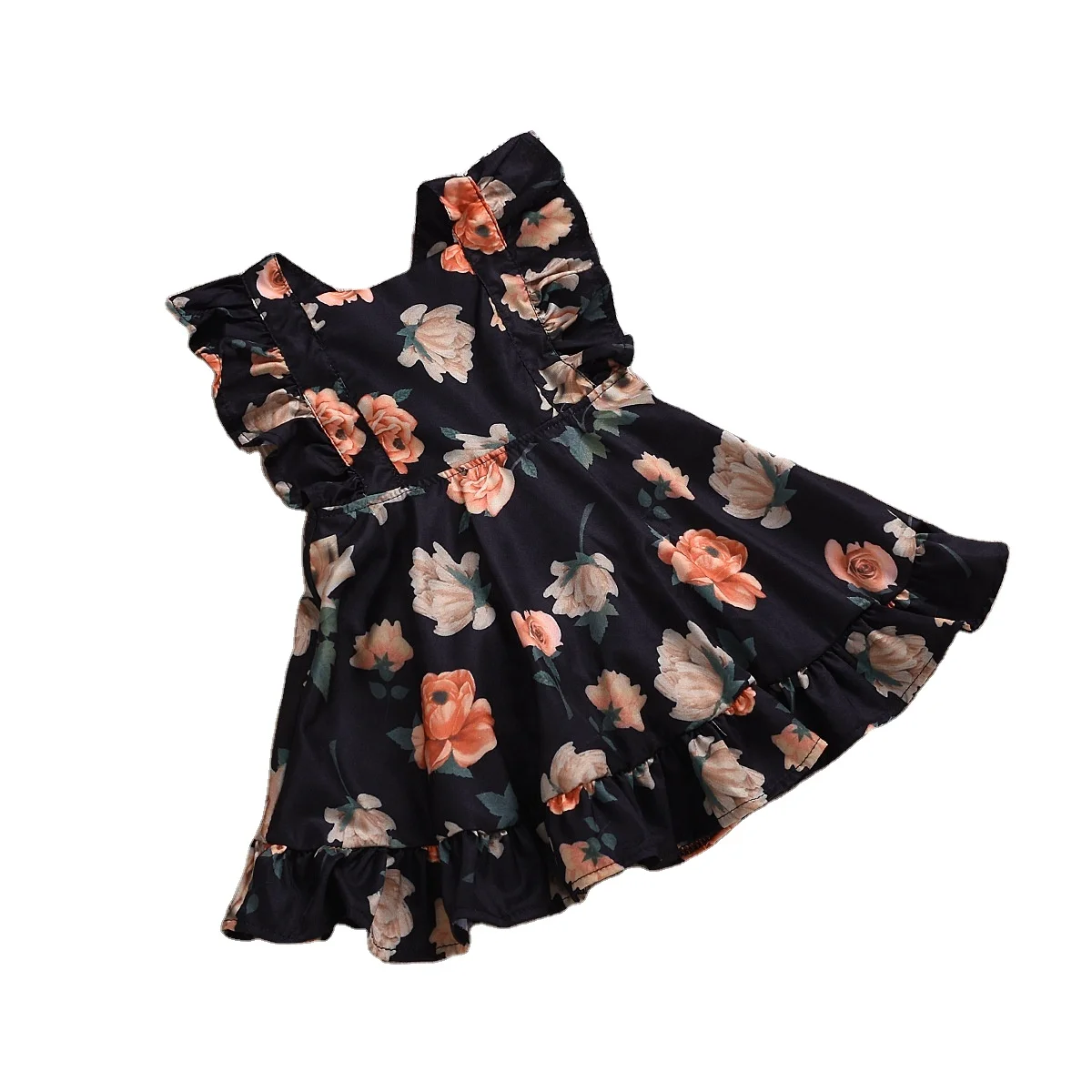 Bage Wholesale Summer Floral Princess Frock Linen Children Dress Wedding Birthday Frocks Party Dress for 1 Years Old Baby Girl