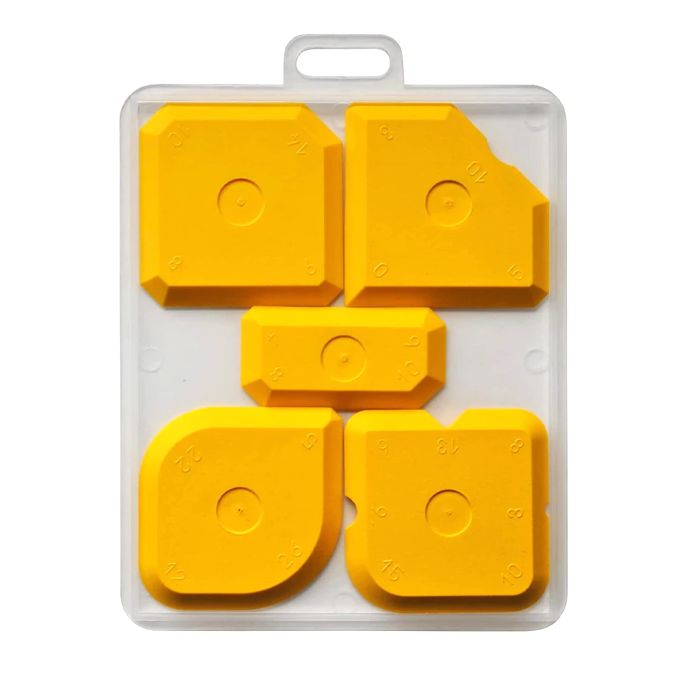 SOLUDE 5PCS Professional Blue yellow  Silicone Grout Joint Smoother Scraper Set with Transparent plastic box