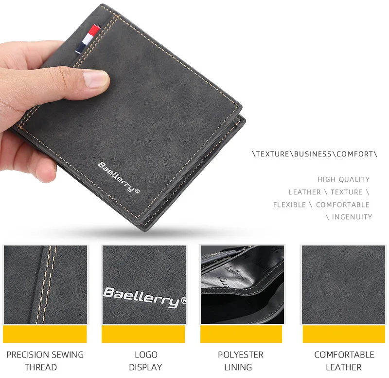Baellerry Mens Slim Wallet  PU Leather Short Minimalist Wallet with Card Holder