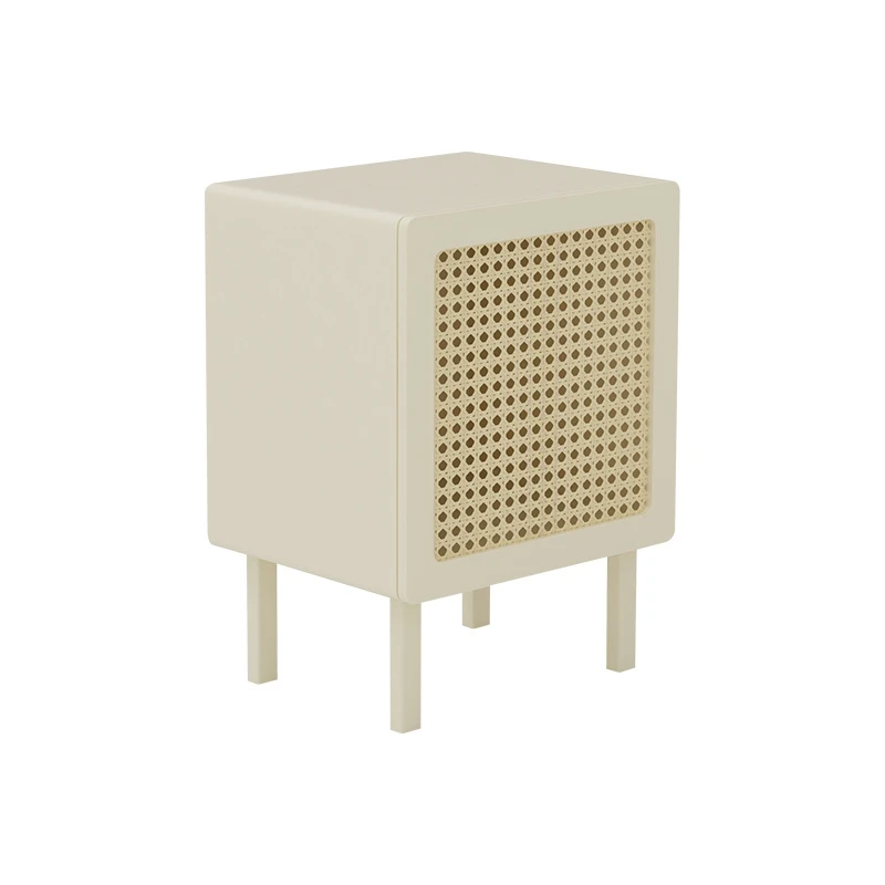 Rattan End Table White Painting Nightstand MDF Wooden Bedroom Rattan Bedside Table