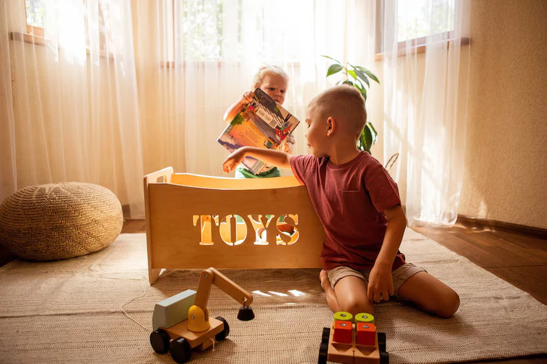 202407 Montessori furniture, Toys organizer, Boxes for toys Storage basket  baby nurseryWooden toy box for toddler playroo