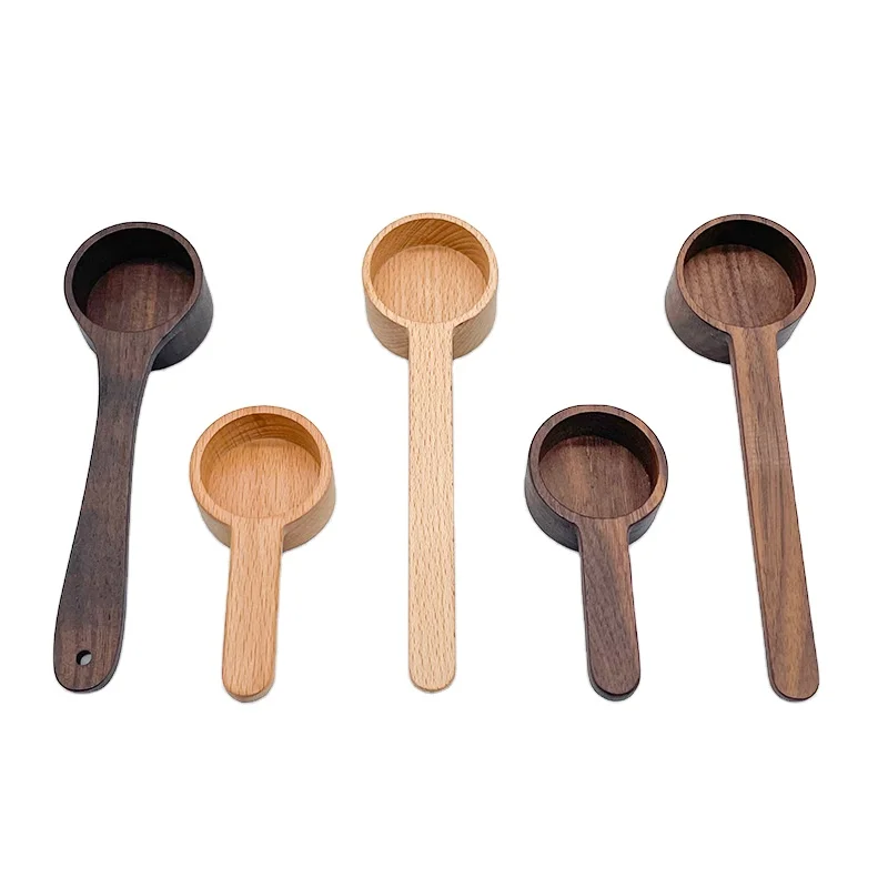 Custom Wholesale Walnut Wood Measuring Spoon Short Handle Wooden Coffee Spice Seasoning Spoons
