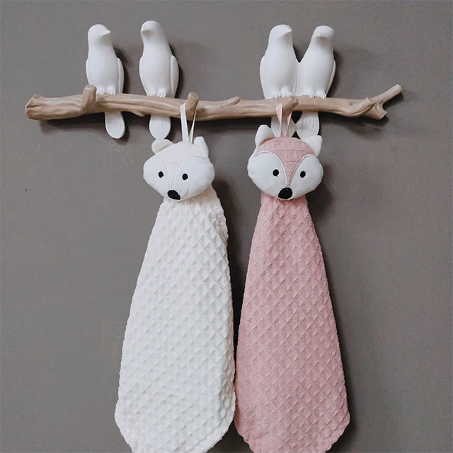 Custom korean soft kids cute cartoon embroidered super absorbent quick dry bathroom hanging towels kitchen waffle hand towel