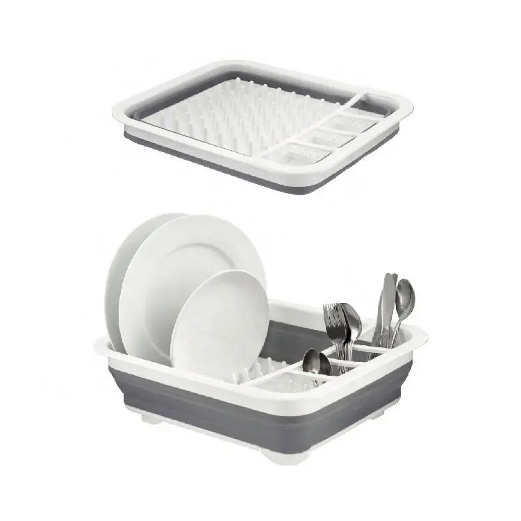Kitchen collapsible PP TPR plastic dish drainer rack