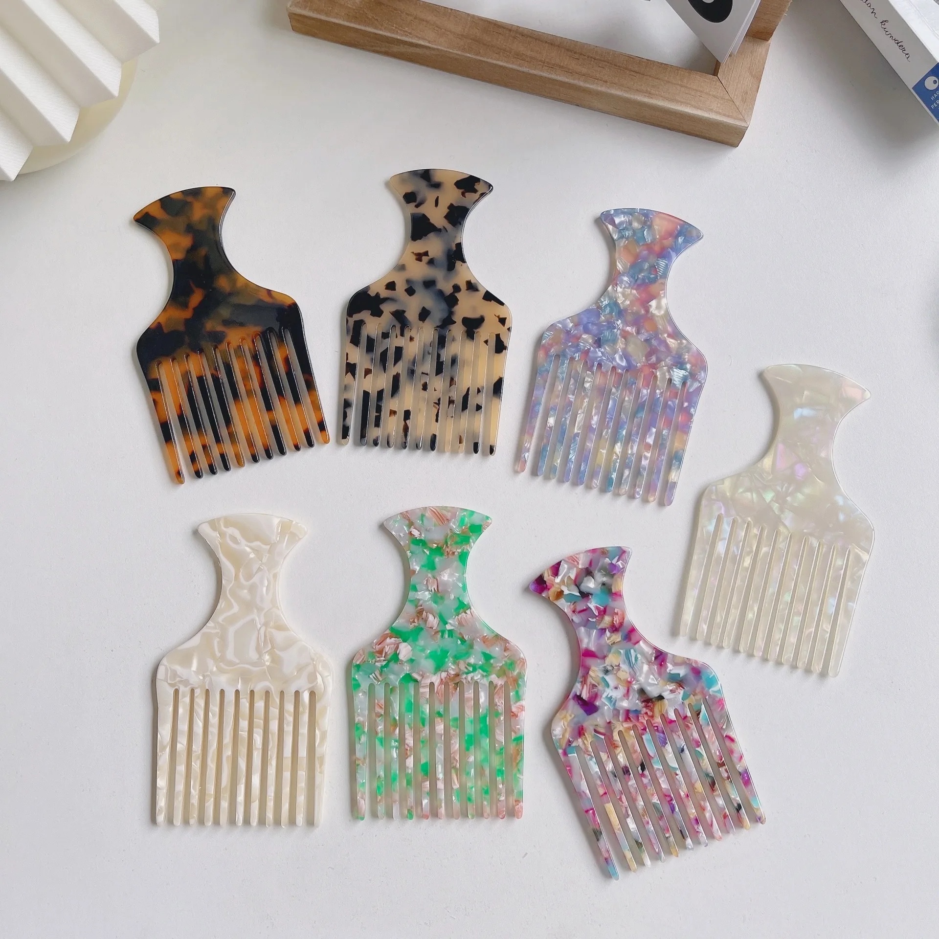 DRS Africa Textured Tortoiseshell Acetate Anti-Static Hair Afro Pick Comb