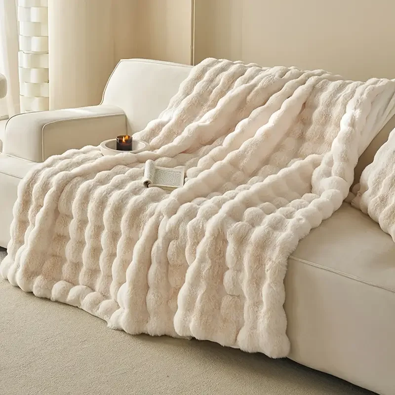 Wholesale High Quality Soft Luxury Faux Rabbit Fur Mink Blanket Solid Color Decoration Throw Blanket For Couch Sofa Office Bed