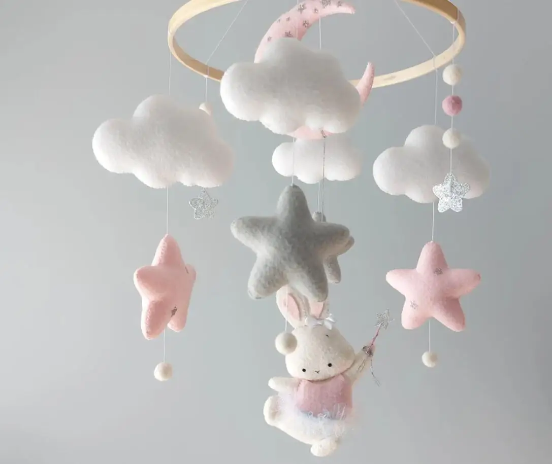 Фэнтезийная игрушка для маленьких девочек мобильный кролик с волшебной палочкой розовые и серые звезды детские мягкие игрушки аксессуары новорожденных подвесные мобильные телефоны