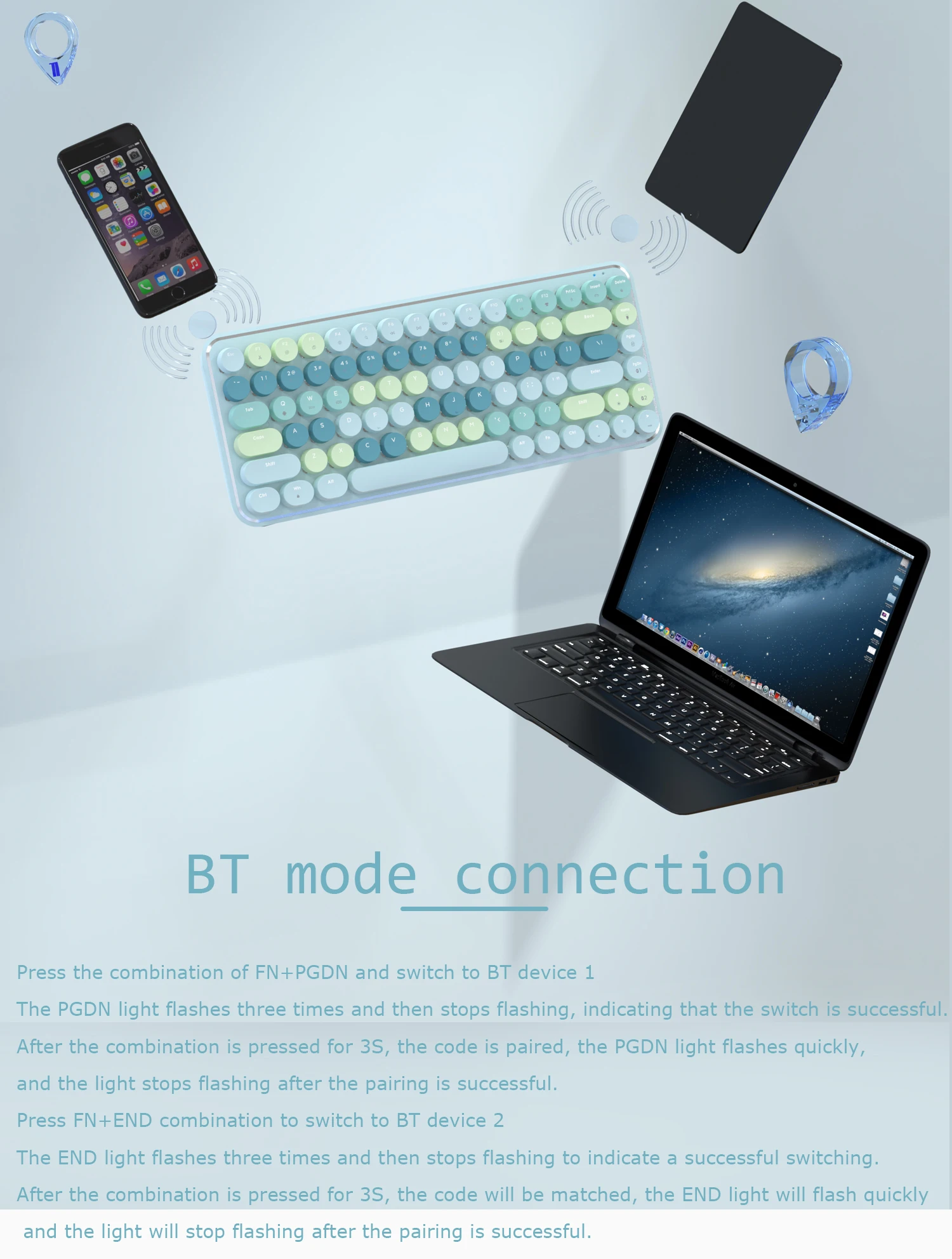 AJAZZ K840T 84 Keys Wireless Type-C Keyboard Gaming LED Wired Keyboard Usb Custom Keyboards Mini