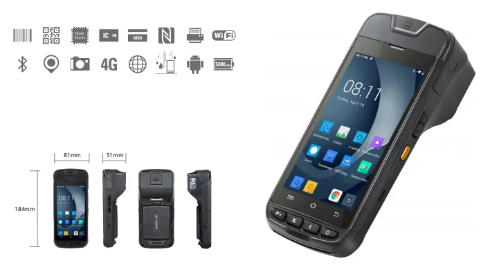 UROVO I9000S 5 дюймов NFC портативная Pos-машина Android 8 1 система Сенсорный экран мобильные pos-системы с принтером