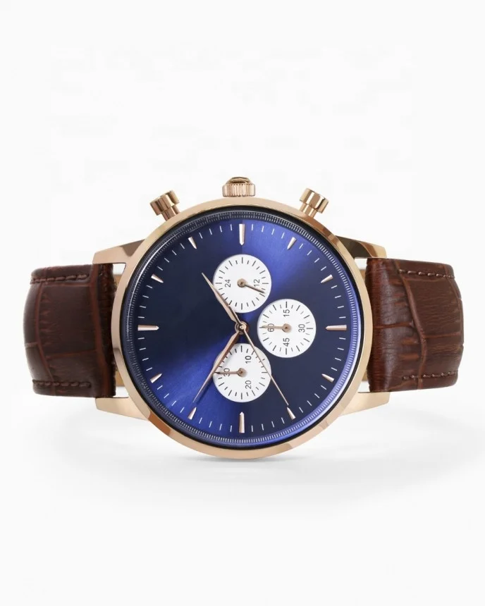 Custom Logo Blue Dial gold Watches Premium Quality New Design Japan Movt 5ATM Water Proof Quartz Men Watch