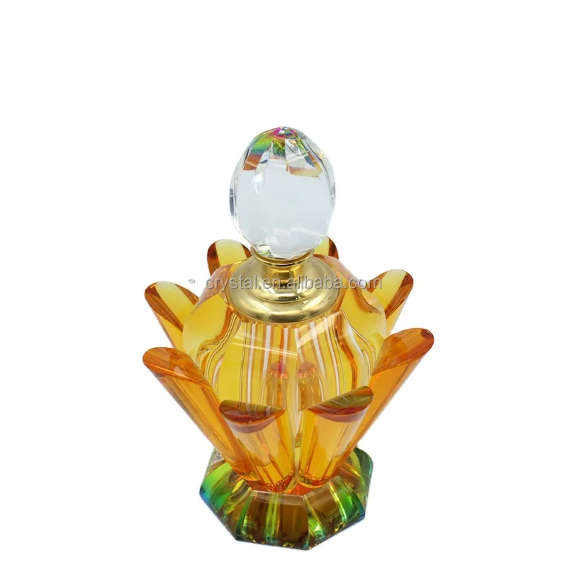 Lotus flower shaped k9 crystal empty perfume bottles Mini Portable Refillable Crystal Perfume Bottle Ornament Gift