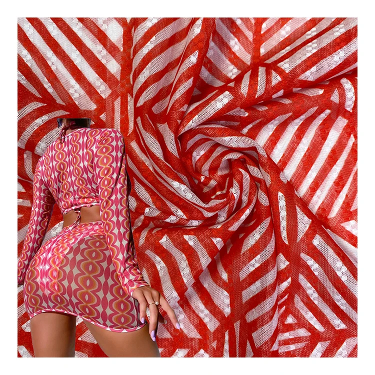 Elastic 4 Way Stretch Nylon Spandex Knitted Printing Mesh Fabric For Bikini