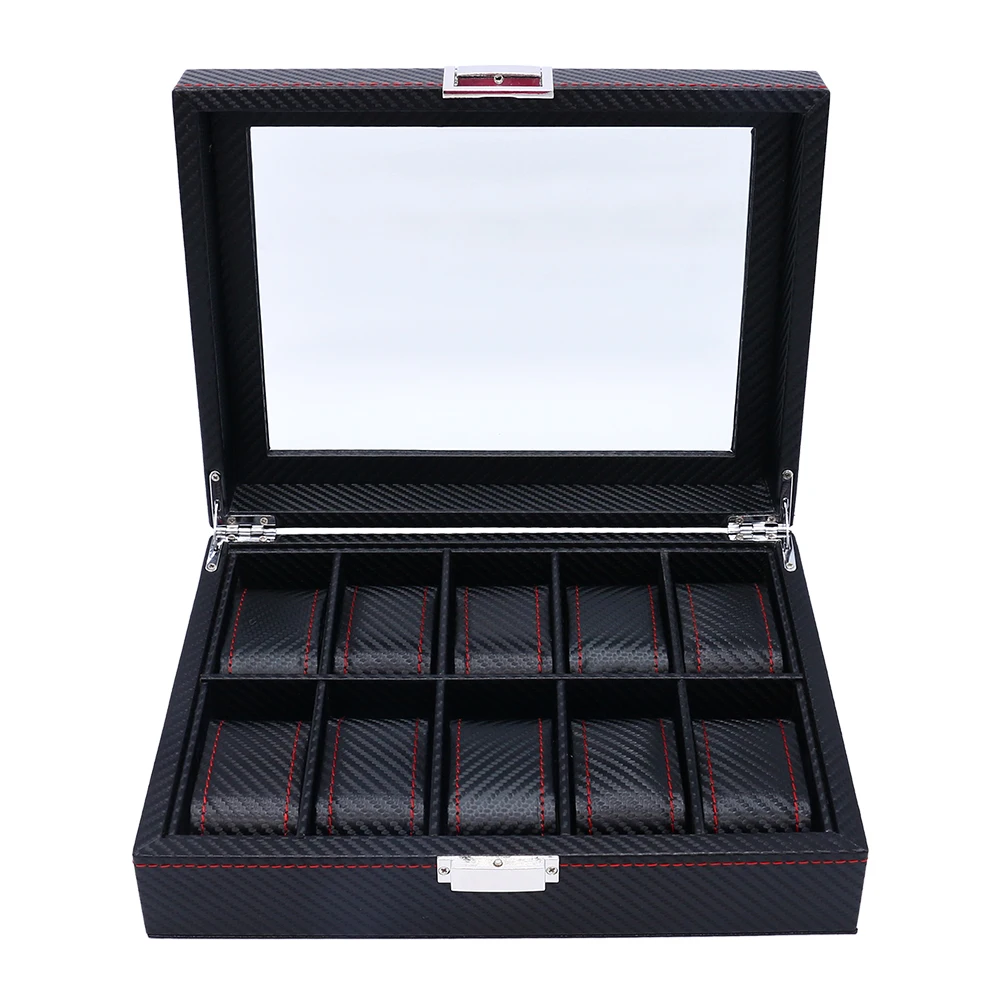 Hot spot full carbon fiber watch box 10 slots watch storage box display watch organizer box