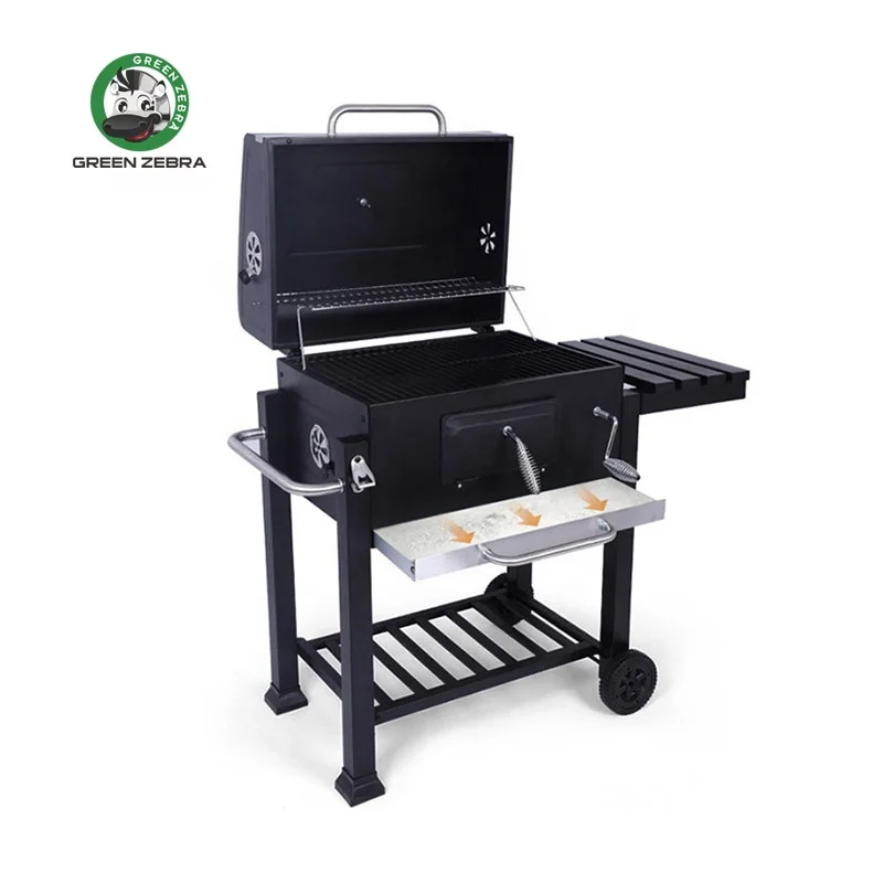 Manufacturer Supply 6-10 People European Style Square Large Barbecue Meat Smoker Outdoor Trolley Charcoal BBQ Grill Big