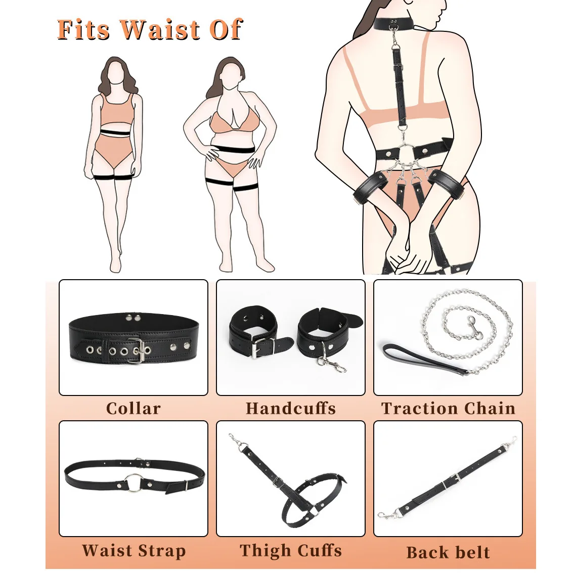 SM Adult Bondage Reverse Handcuff and Buttocks Leg Tied Straps Restraint Set Sex Assistance Slave Training Toys