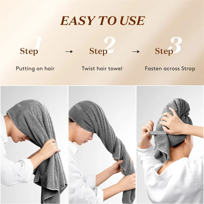 Large Microfiber Hair Wrap Towel for Women Comfortable Hair Drying Towel with Elastic Band
