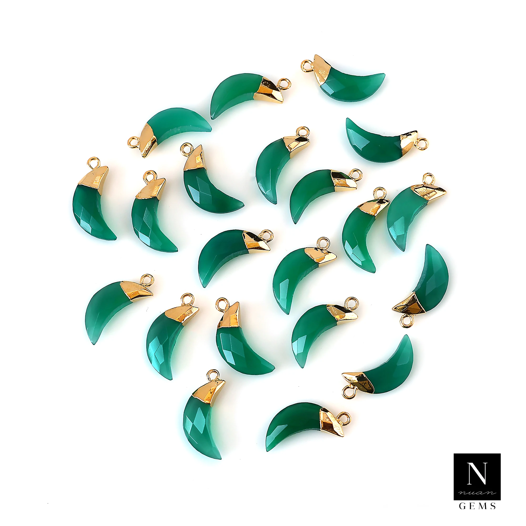 Fashionable Moon 24k Gold Plated Green Onyx Moon Shape Pendant Necklace 21x6mm Faceted Gemstone Bracelet Charm Wholesale Jewelry