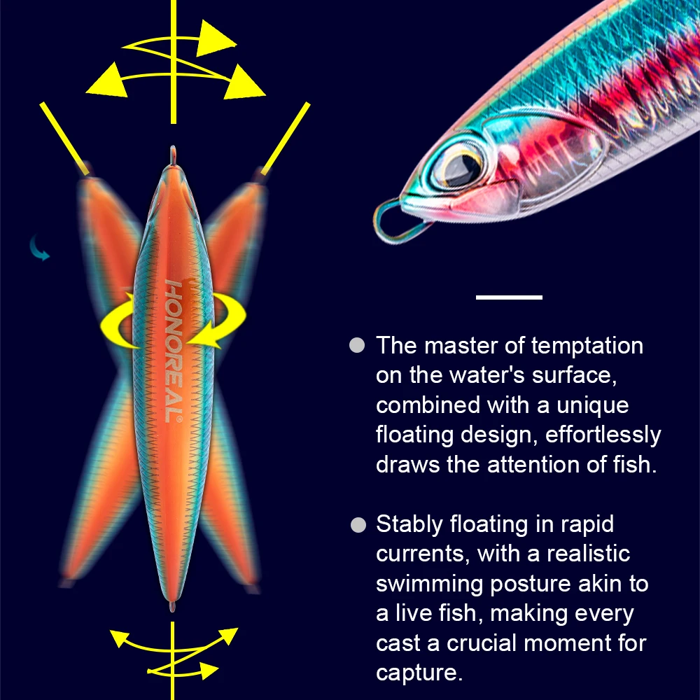 HONOREAL new hard artificial seas fish lures custom stick bait pencial fishing lures with Mustad Hook