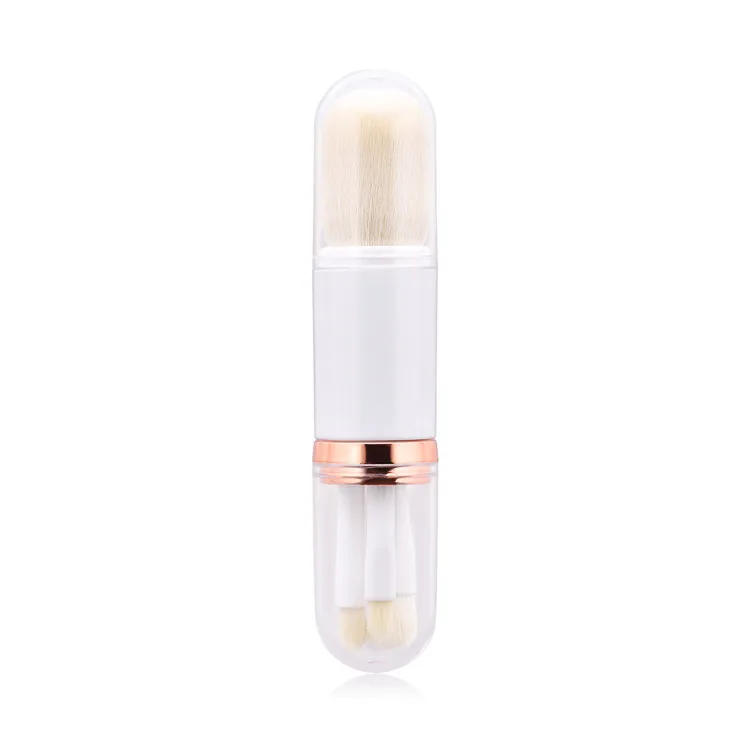 Custom 4 In 1 Make Up Brushes Cosmetic Portable Dual End Black Retractable Travel Makeup Brush Set 4 PCS Private Label Vegan