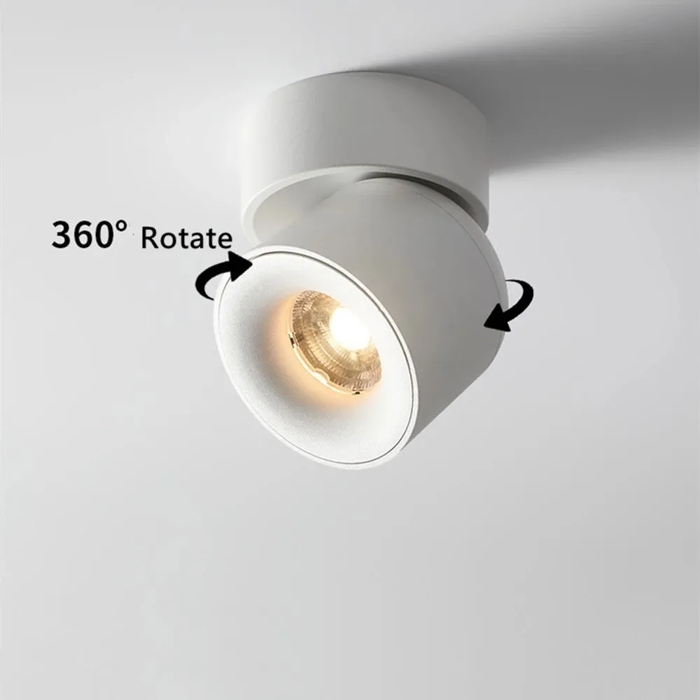 LED Surface Spot Ceiling Lighting 360 Degrees Round Curve Rotation LED COB Down Lamps Cylinder Creative COB Spot Light
