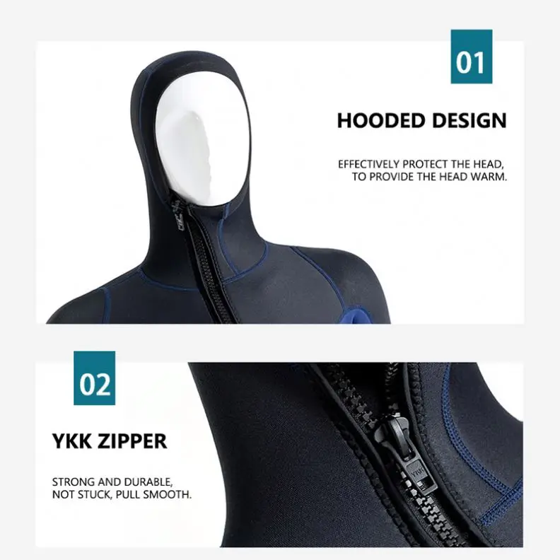 2023 custom Men Women 3mm Neoprene Nylon Hooded Front Zip Smoothskin Wetsuit xxxl for Freediving Diving Snorkeling