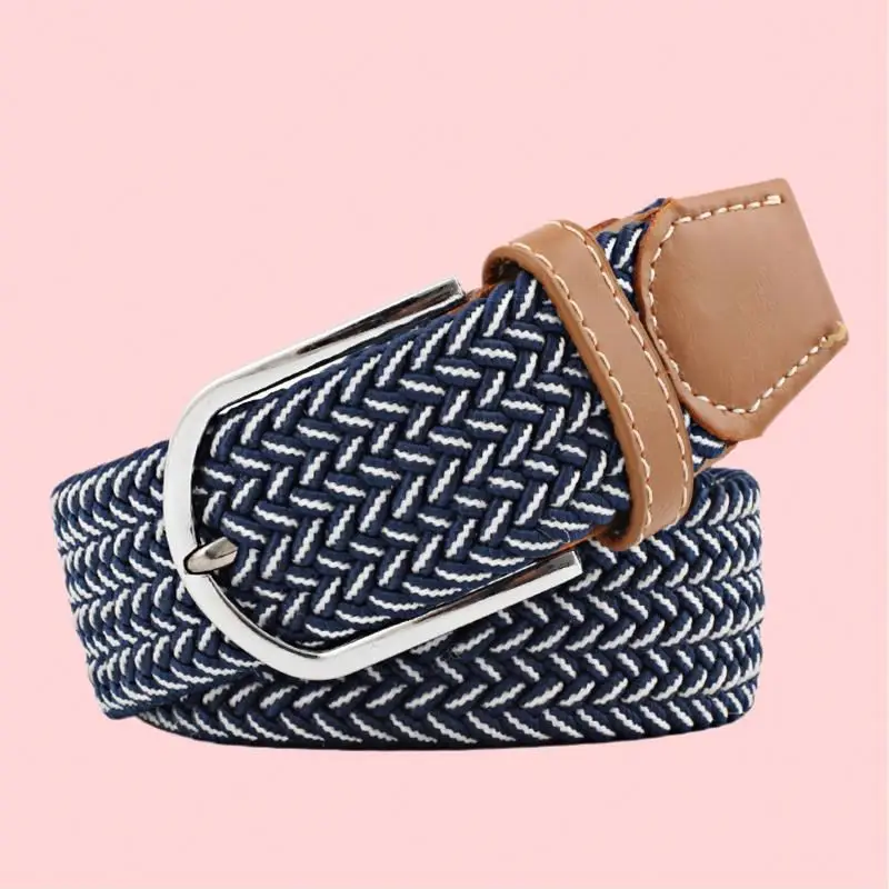 Wholesale Unisex Adult Casual Knitted Pin Buckle Belt Woven Canvas Elastic Belts Jeans Daily Use Pattern Girls