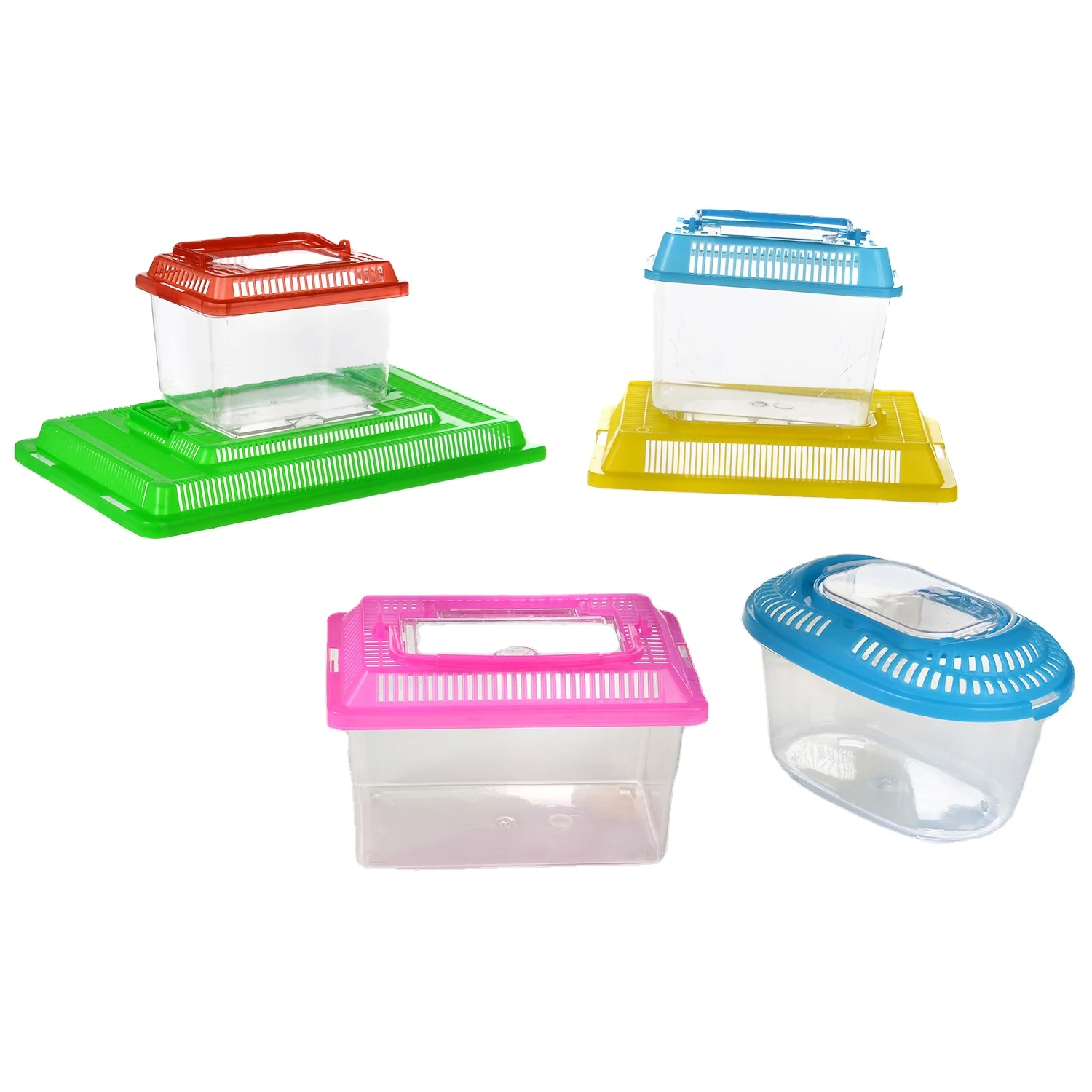 Hand-held Plastic Goldfish Turtle Tank Reptile Pet Feeding Transport Box
