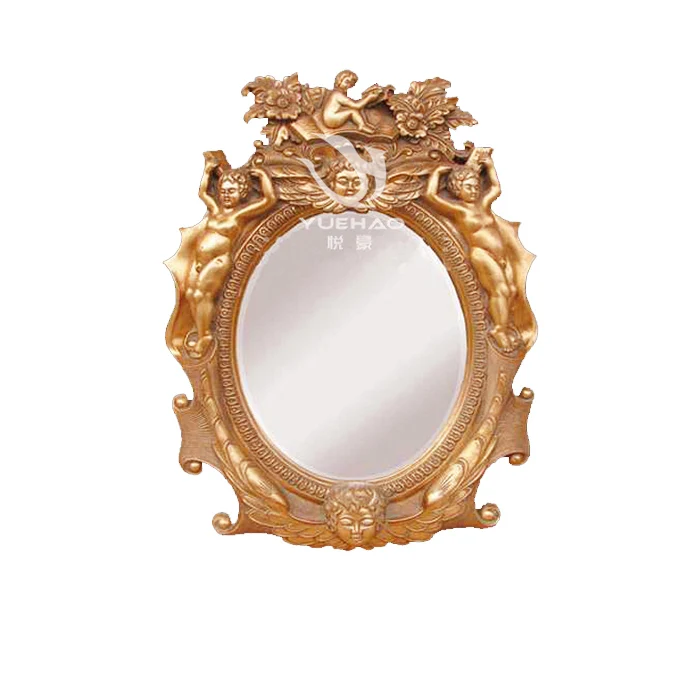 European style home wall mirror decoration oval carved small cosmetic mirror frame