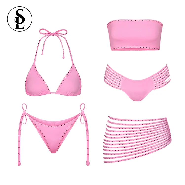 Custom Logo Rhinestone Bikini Swimwear Beachwear Bathing Suits For Women Designer Bikinis Active two-piece Swimsuit Sets 2023
