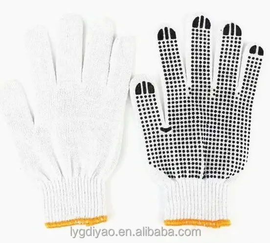 Factory Wholesale Price Single Side Black PVC Dotted Bleach White Cotton Safety Gloves