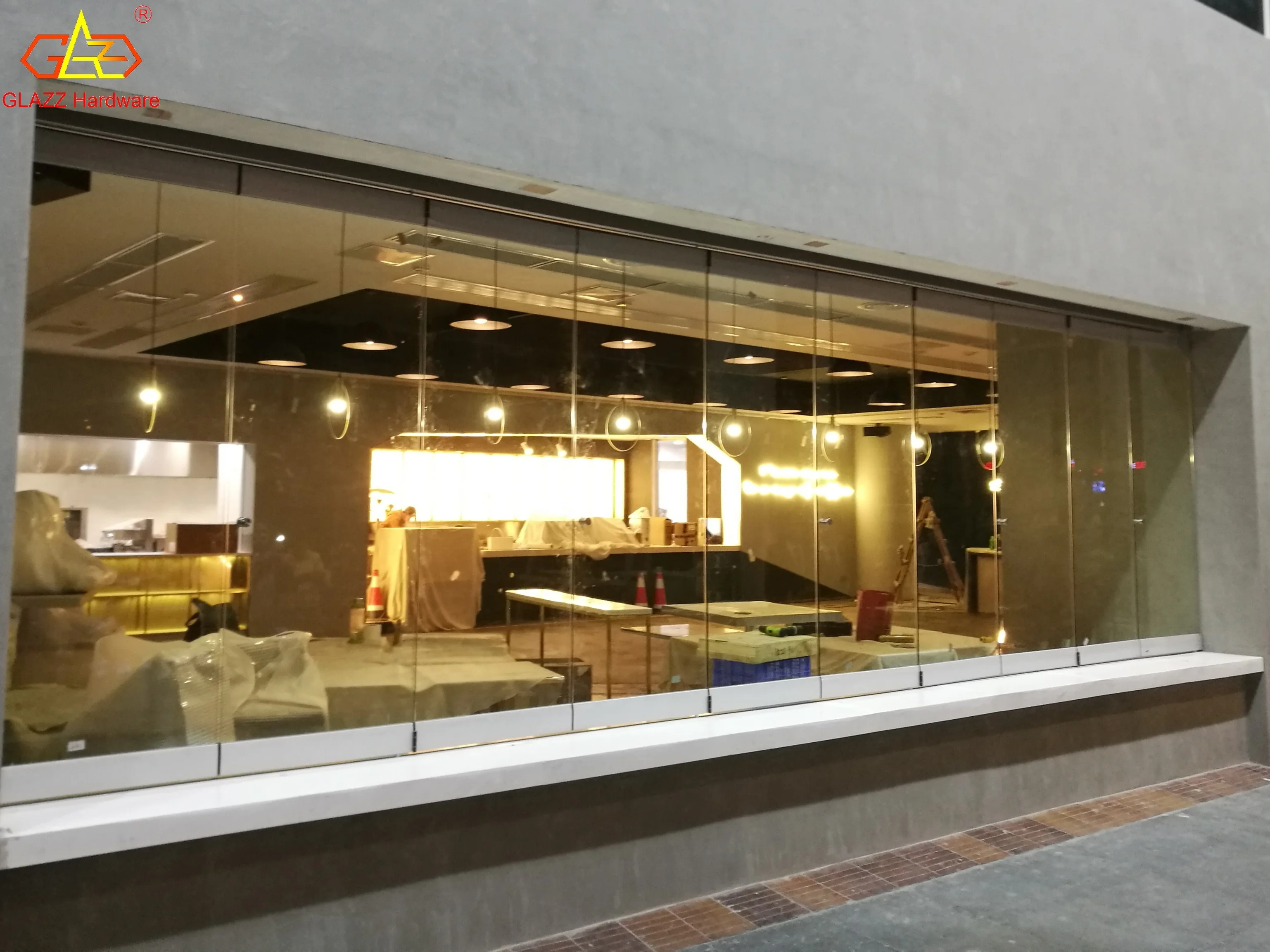 Interior frameless glass bifold partition sliding door accordion door glass folding door