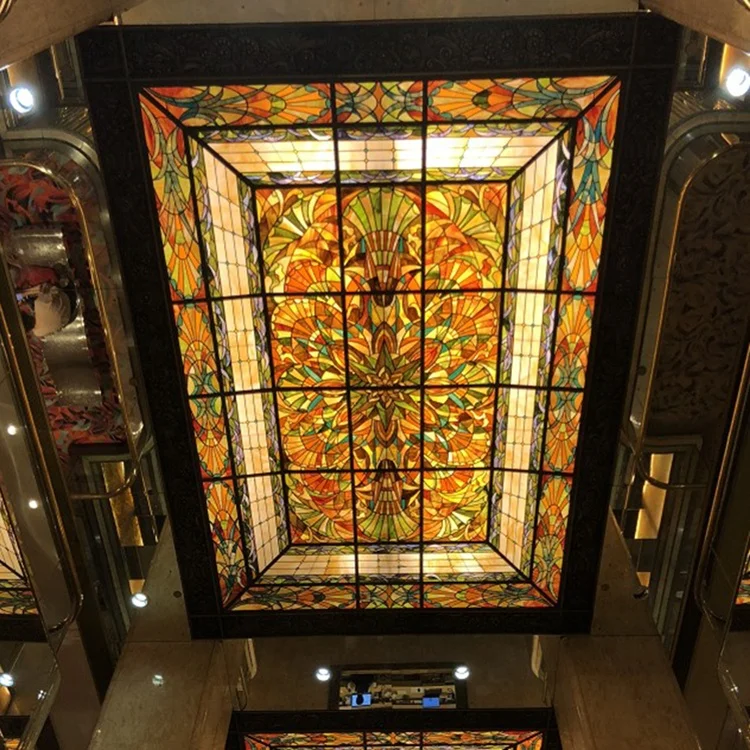 Factory Directly Supply Large Size Tiffany Stained Skyline Ceiling  Glass  Art Decoration From China  Within Short Time