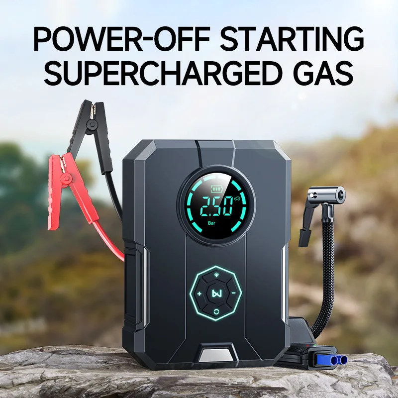 New Design Air inflator with 6000mAh Emergency Starter Power Supply Inflation Air Pump Integrated Machine